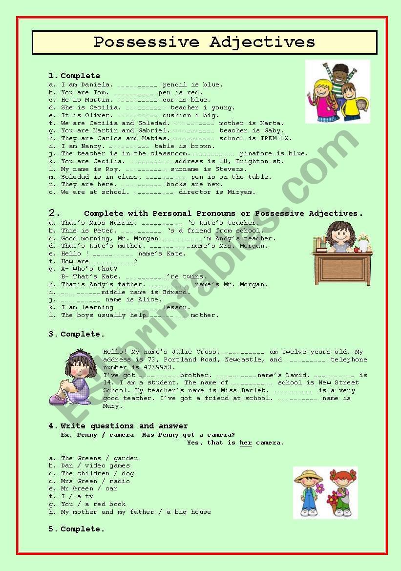 POSSESSIVE ADJECTIVES worksheet