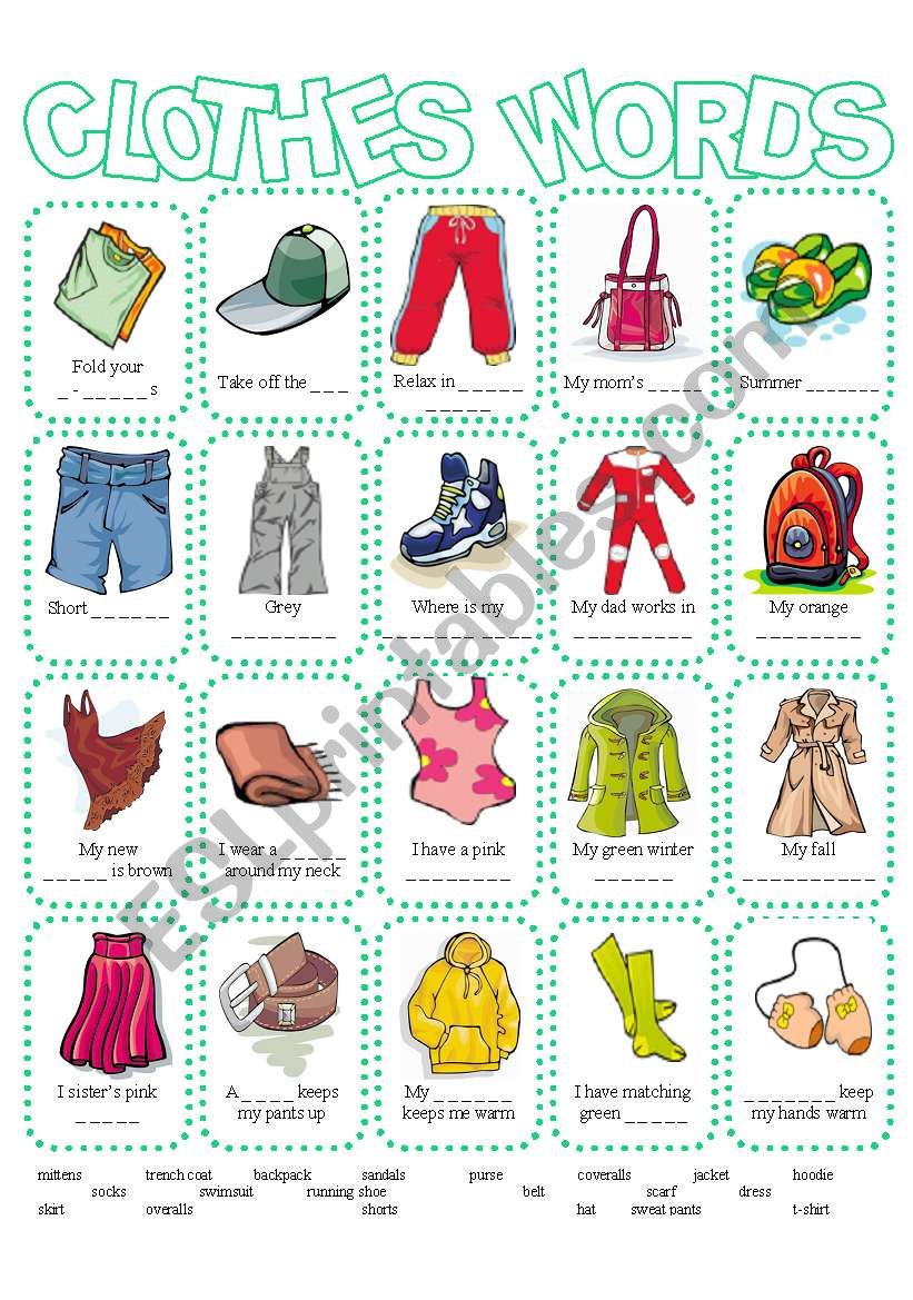 Clothes Picture Dictionary worksheet