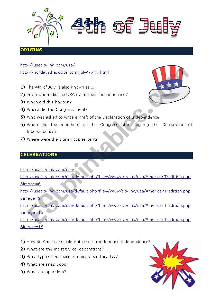 4th of July: Treasure Hunt worksheet