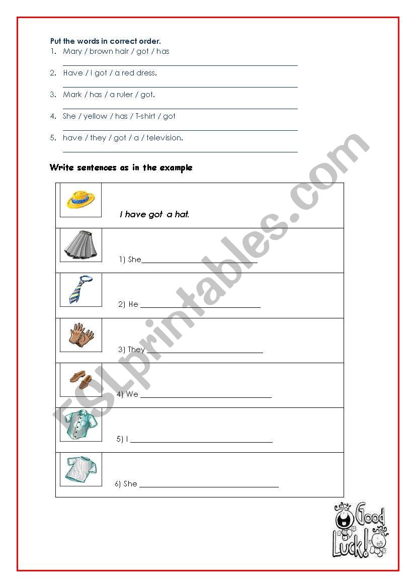 have got / has got worksheet