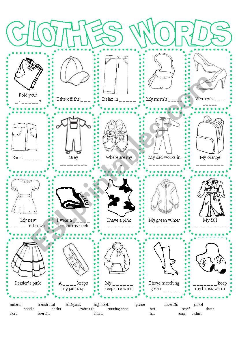 Clothes Picture Dictionary B&W