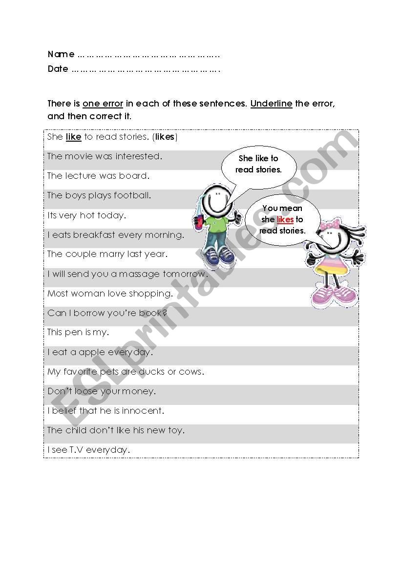 Common Errors in English worksheet