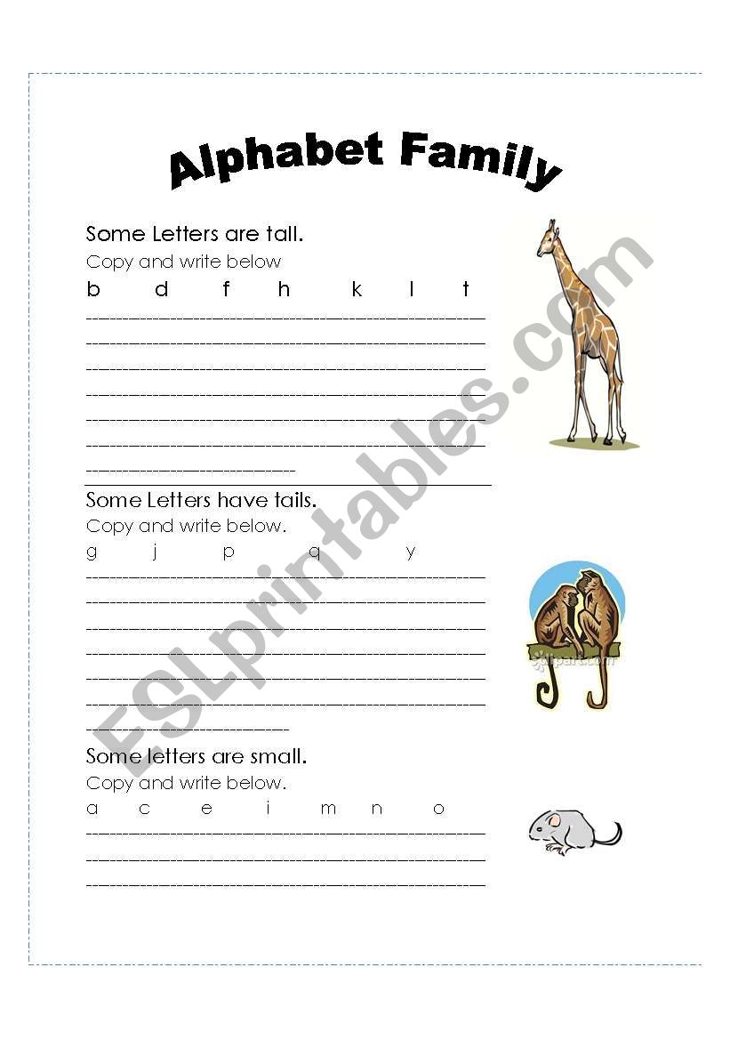 Alphabet family worksheet