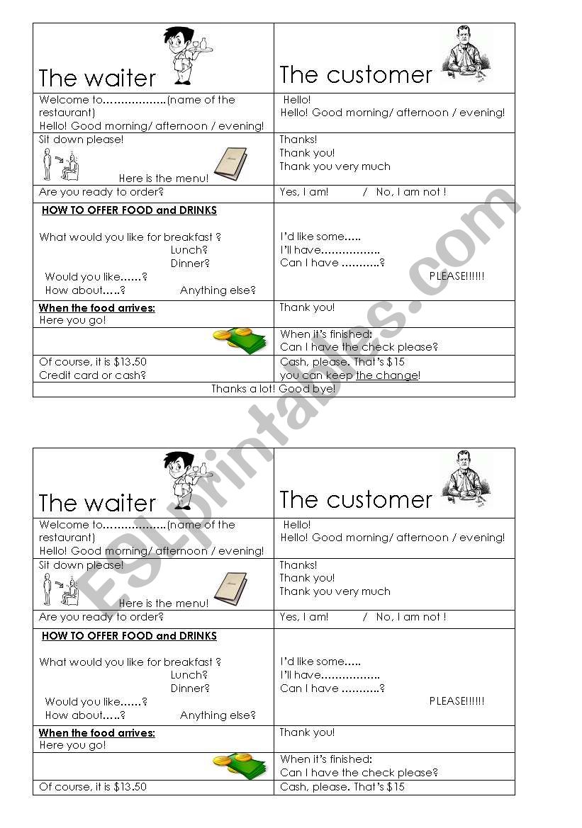 The waiter and teh customer worksheet