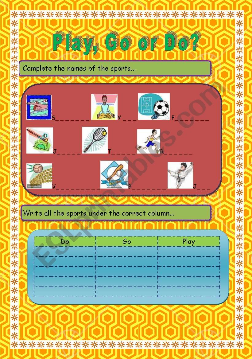 Play, do or go? Sports worksheet