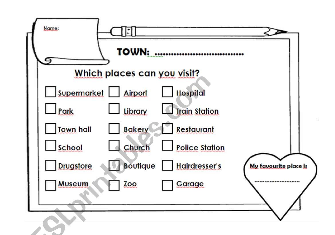 Which places can you visit? worksheet
