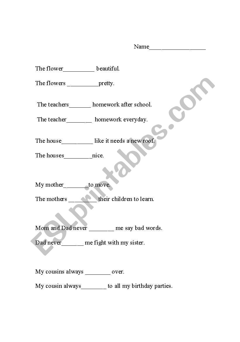 Subject Verb Agreement worksheet