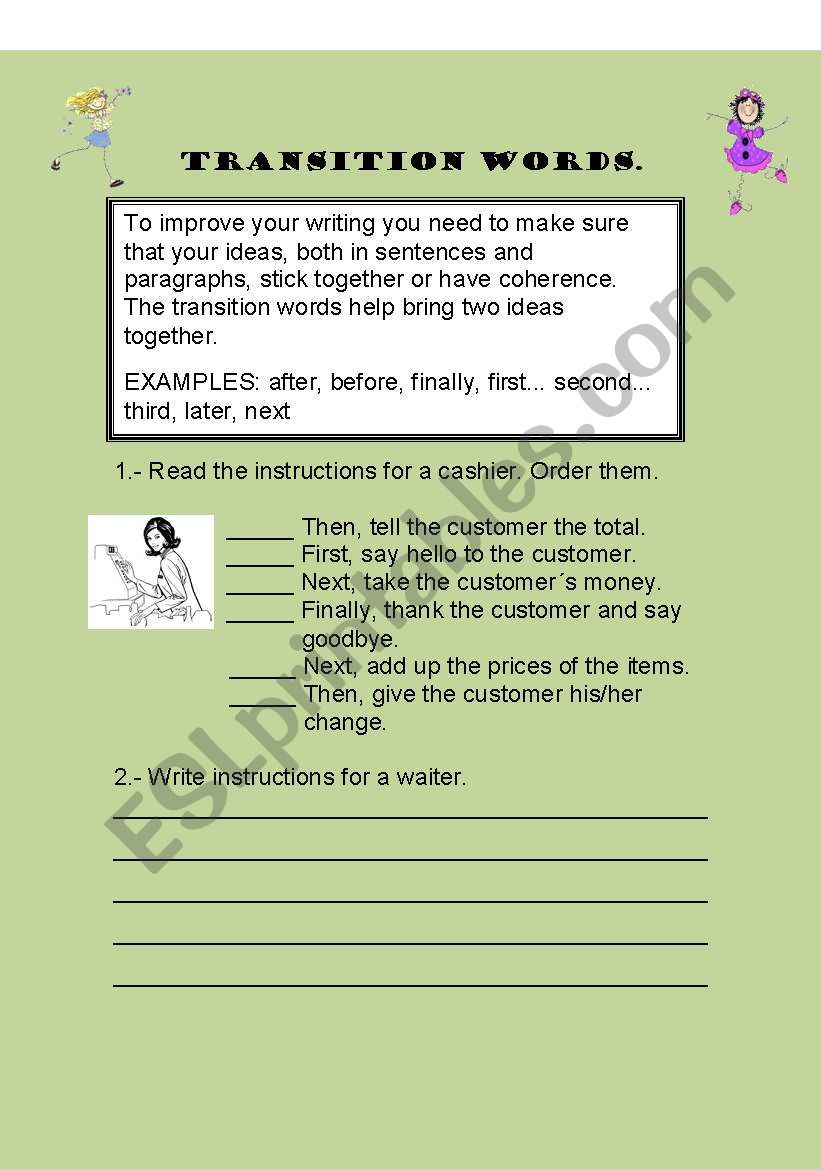 TRANSITION WORDS worksheet