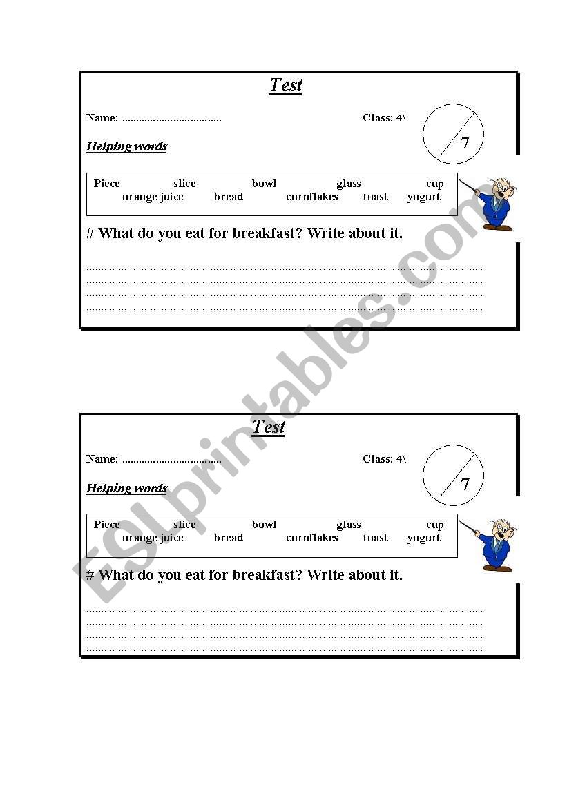 writing test worksheet