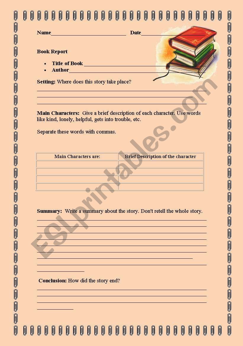 book report worksheet