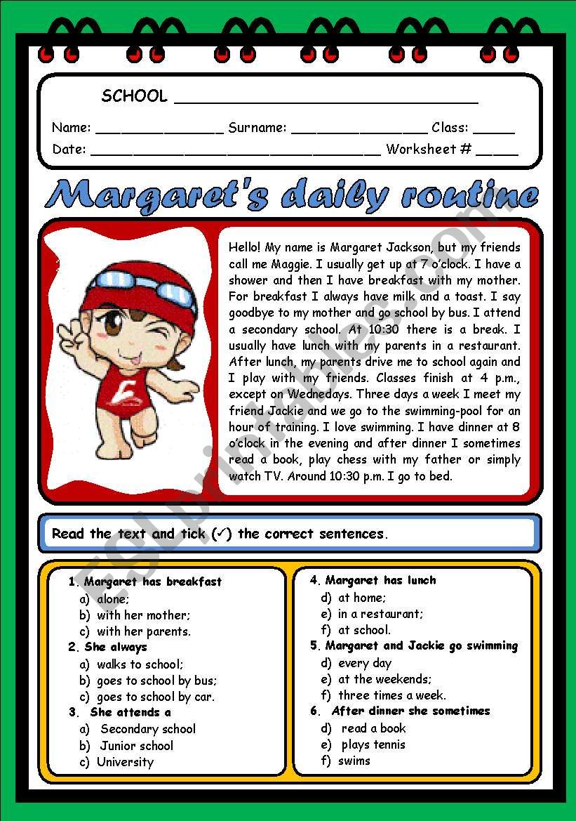 MARGARETS DAILY ROUTINE (2 PAGES)