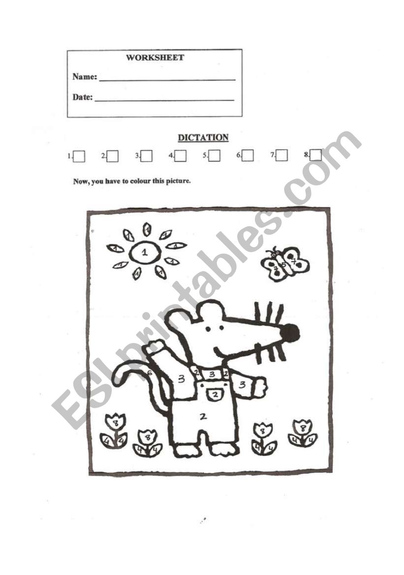 Dictation of the colours worksheet