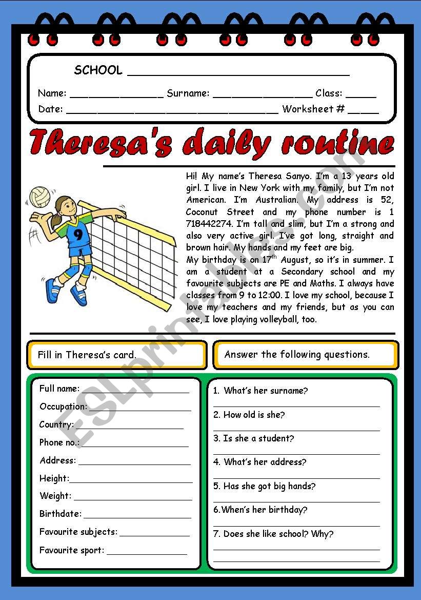 THERESAS DAILY ROUTINE ( 2 PAGES)