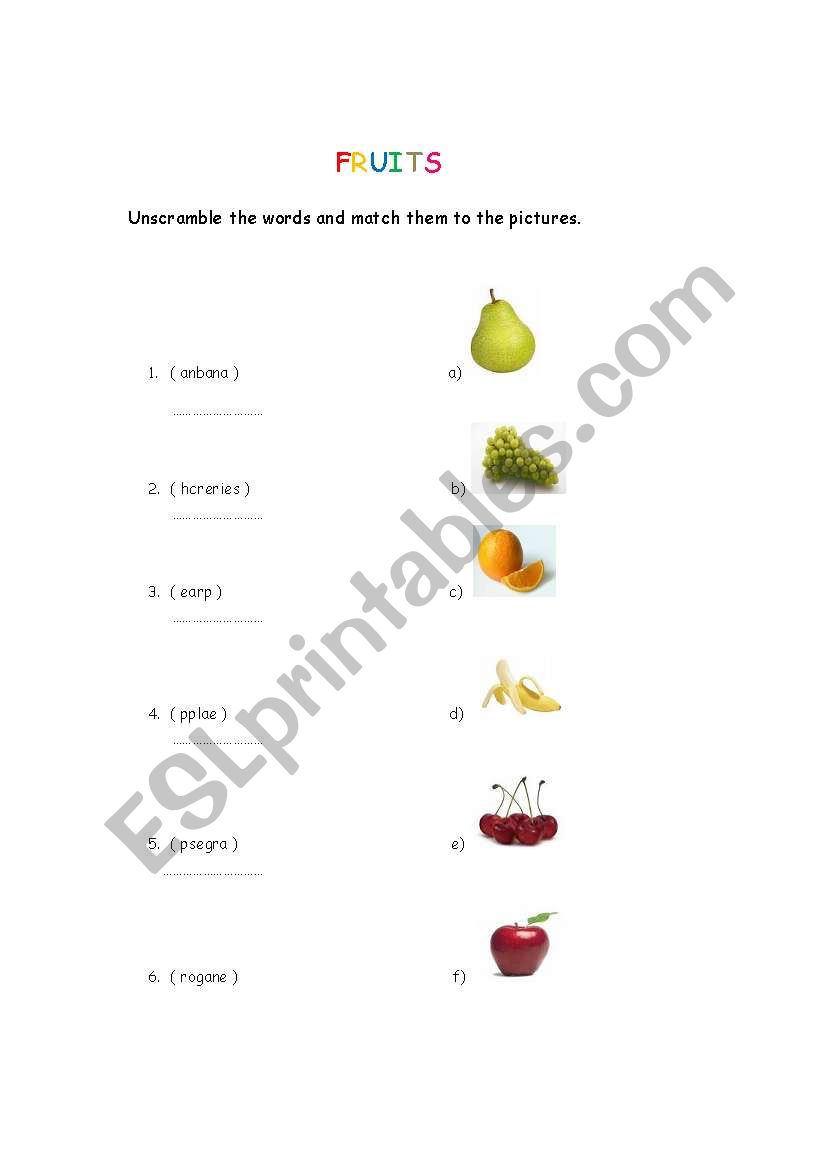 Fruits worksheet