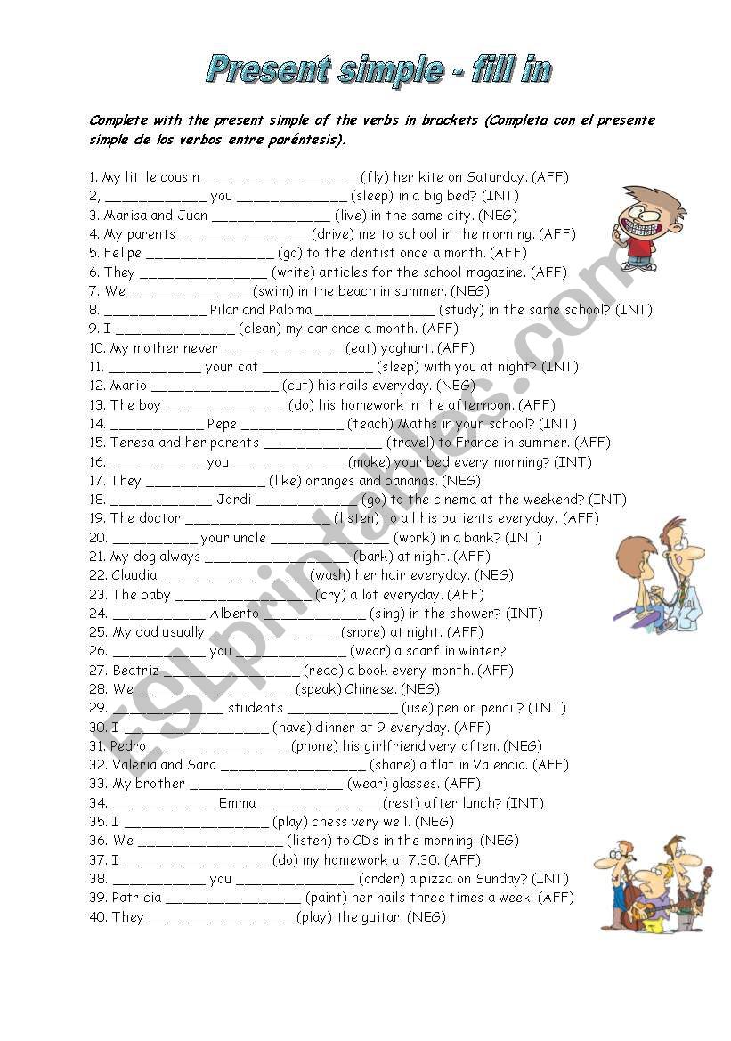 PRESENT SIMPLE: FILL IN worksheet