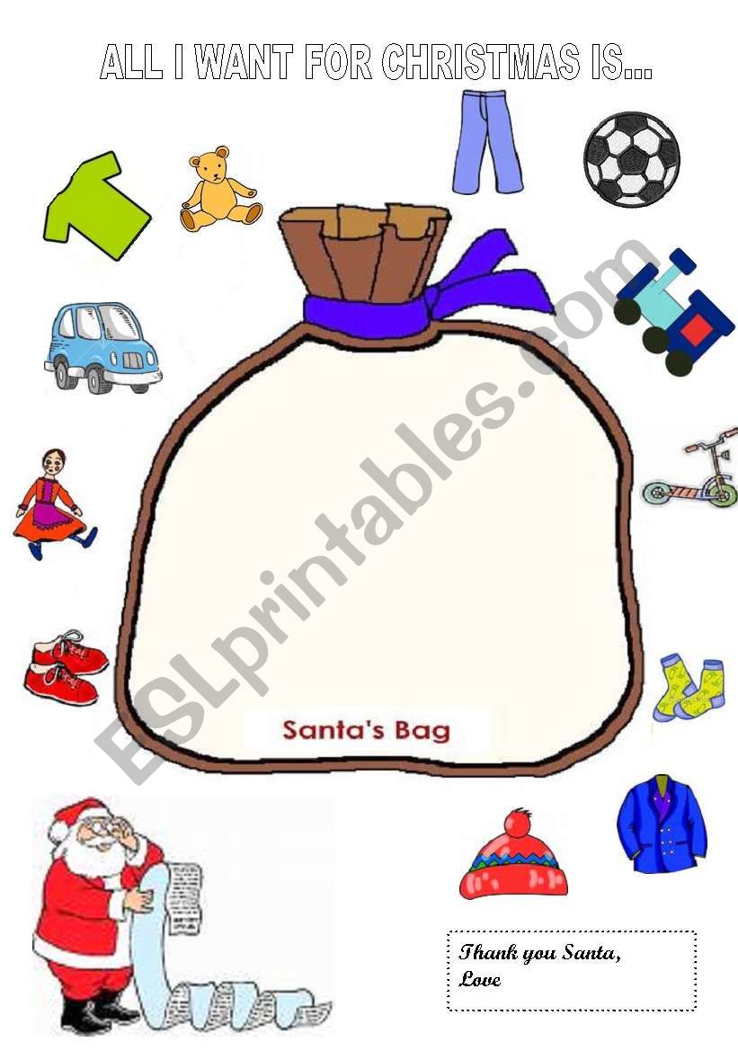 christmas present bag worksheet