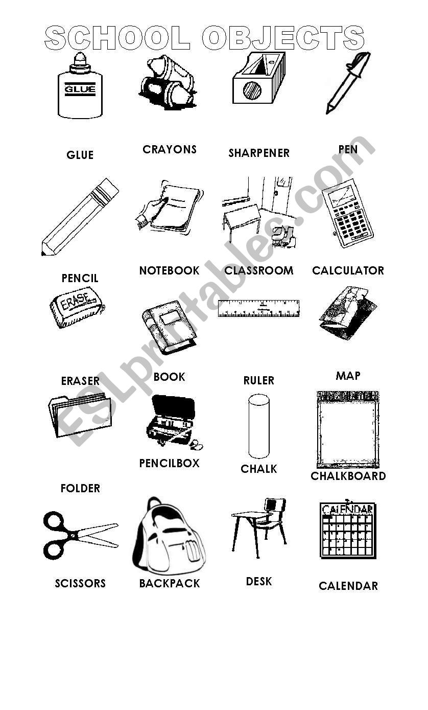 School Objects Pictionary worksheet