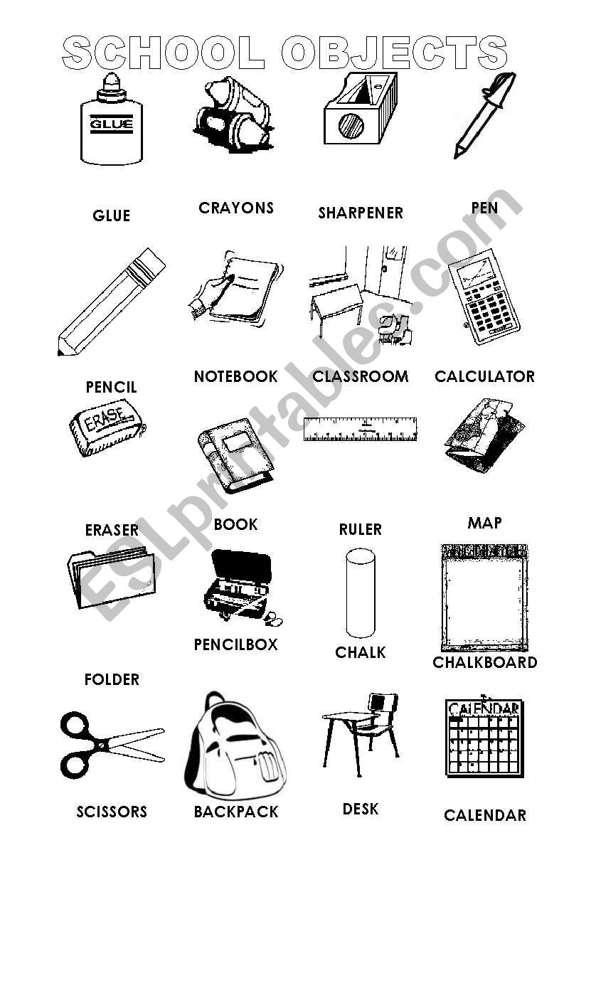 School Objects Pictionary worksheet