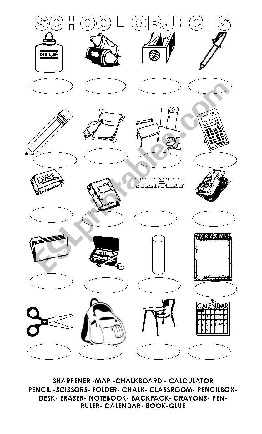 Identify the school objects worksheet