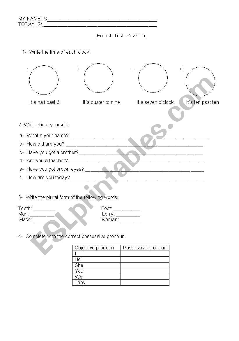 test worksheet