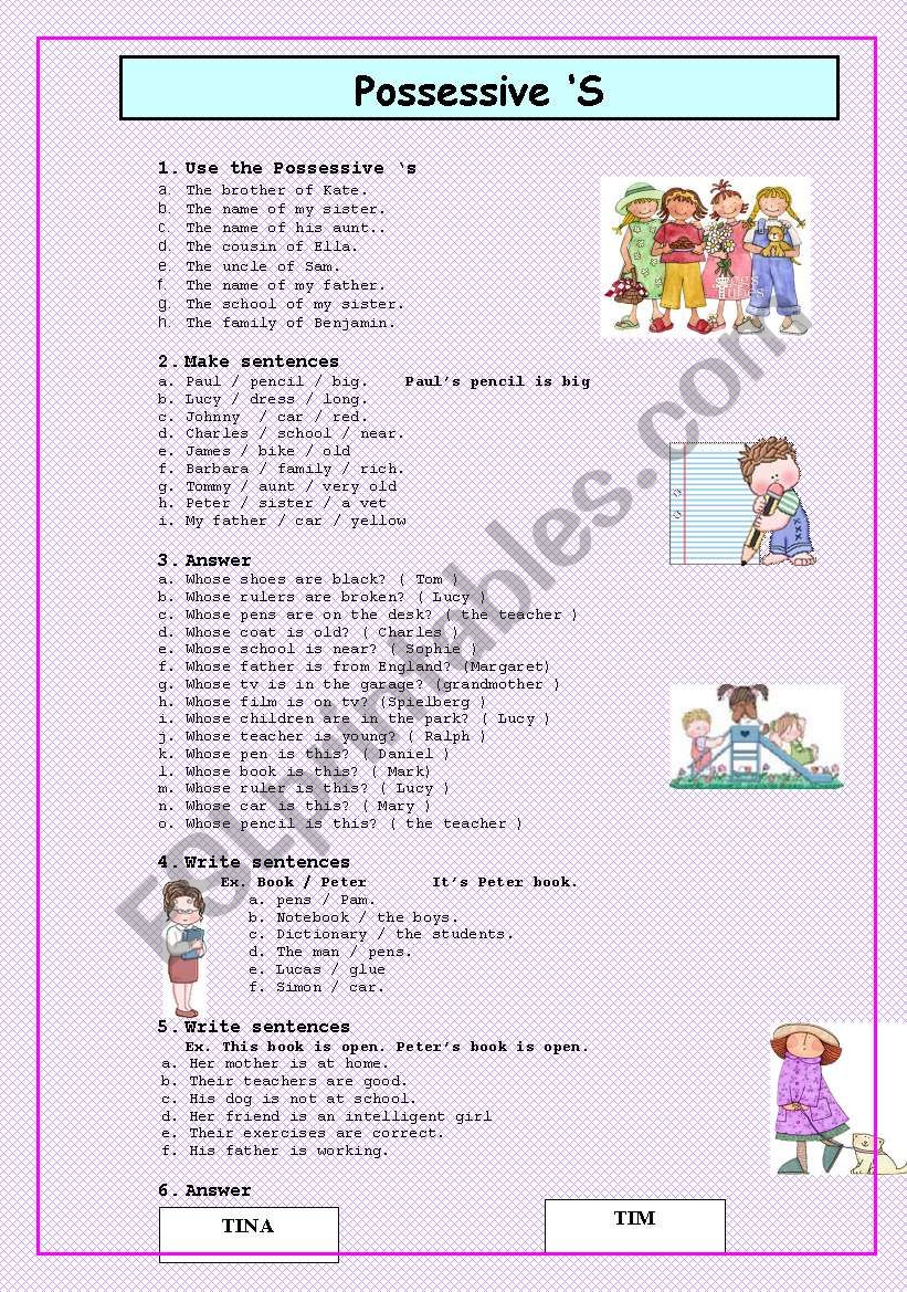 POSSESSIVE S worksheet