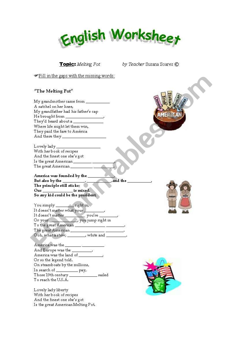 Melting pot  worksheet