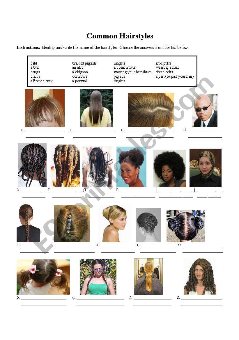 Names of Common Hairstyles - ESL worksheet by suzanne22 Names of Common Hairstyles - ESL worksheet by suzanne22