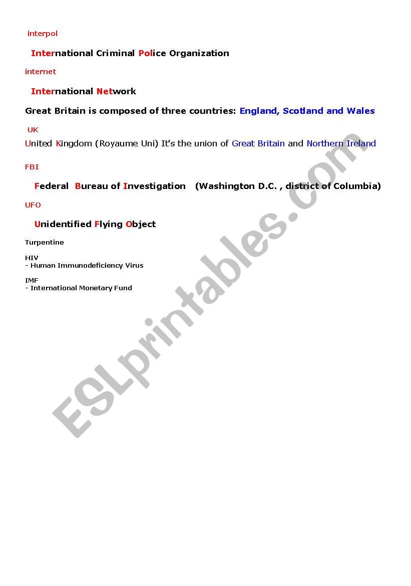 Abbreviations worksheet