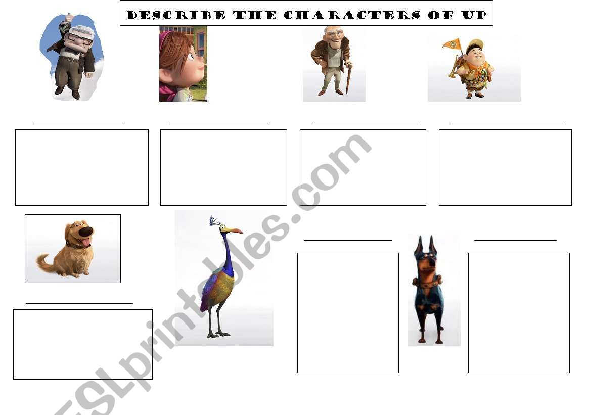 Describe  characters of Up worksheet