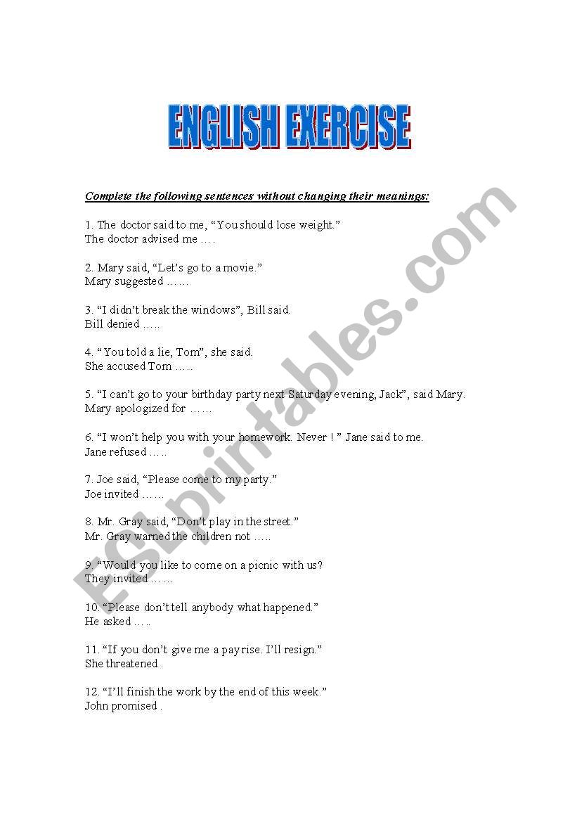 English test worksheet