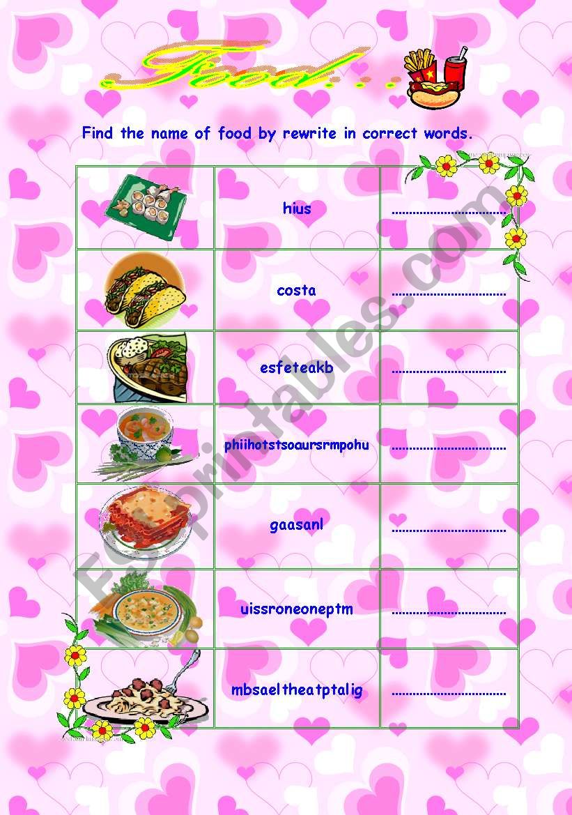 Food worksheet