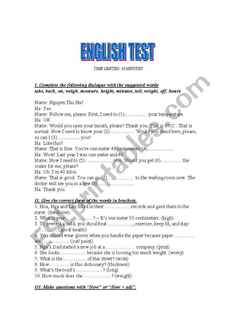 Test your English grammar worksheet