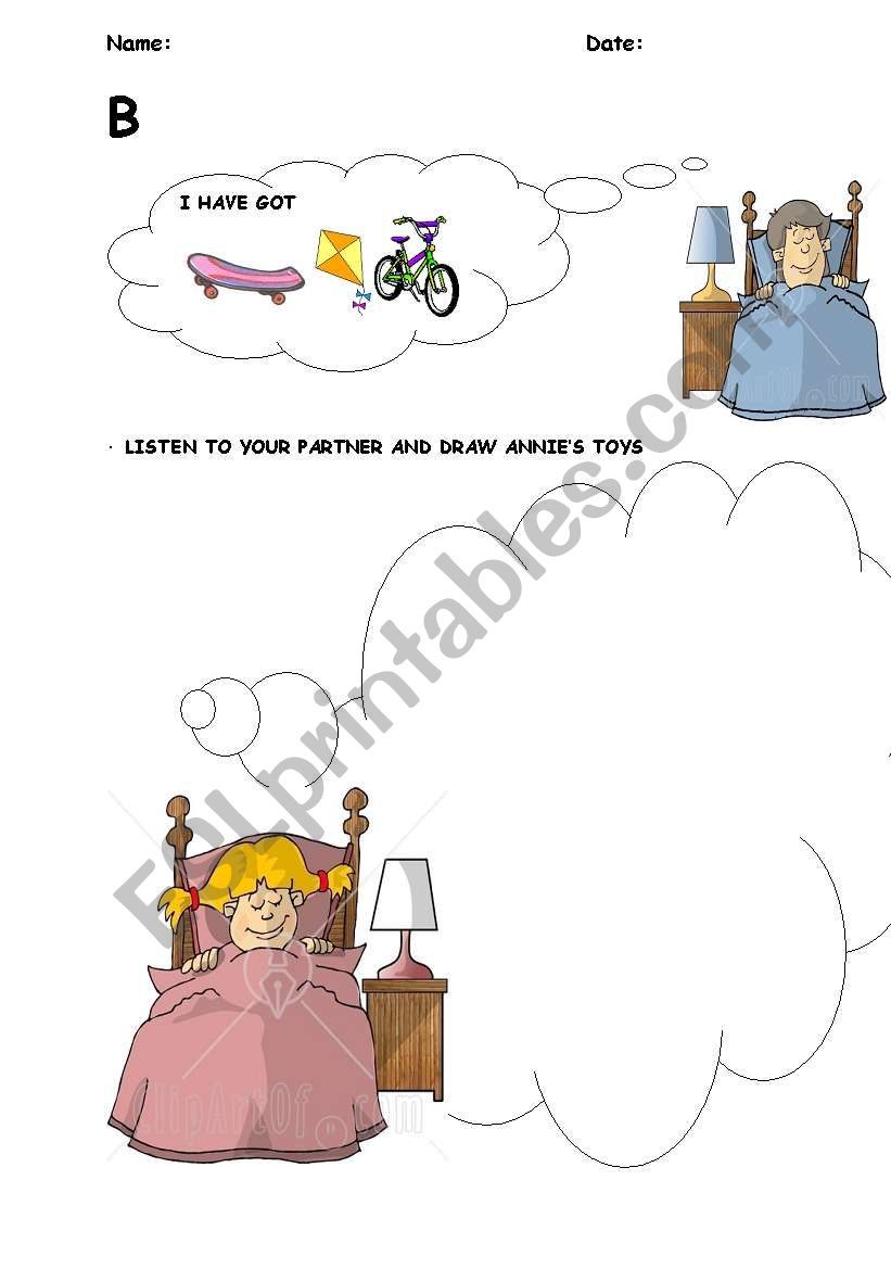 Toys pair work worksheet B worksheet
