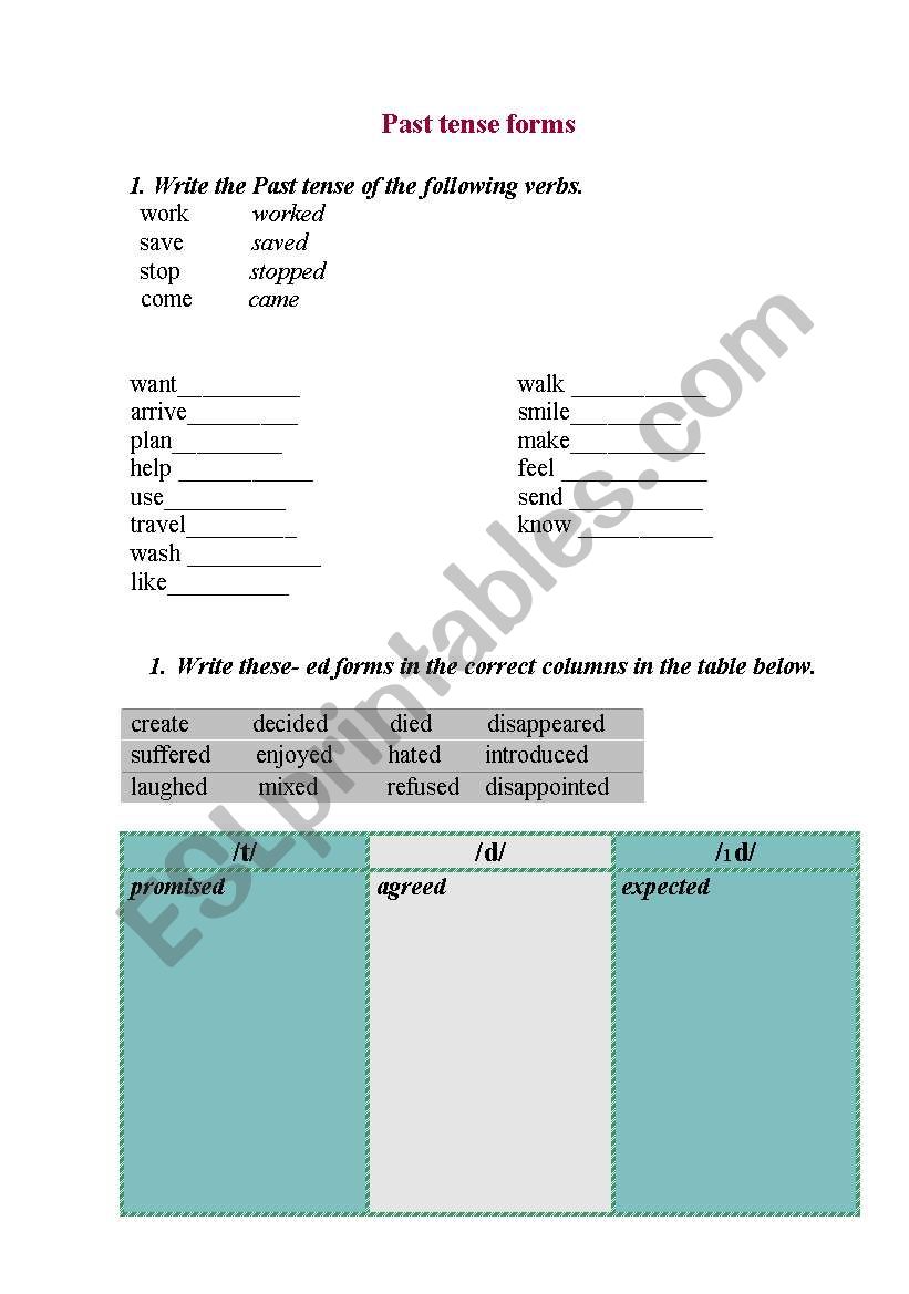 Past simple worksheet