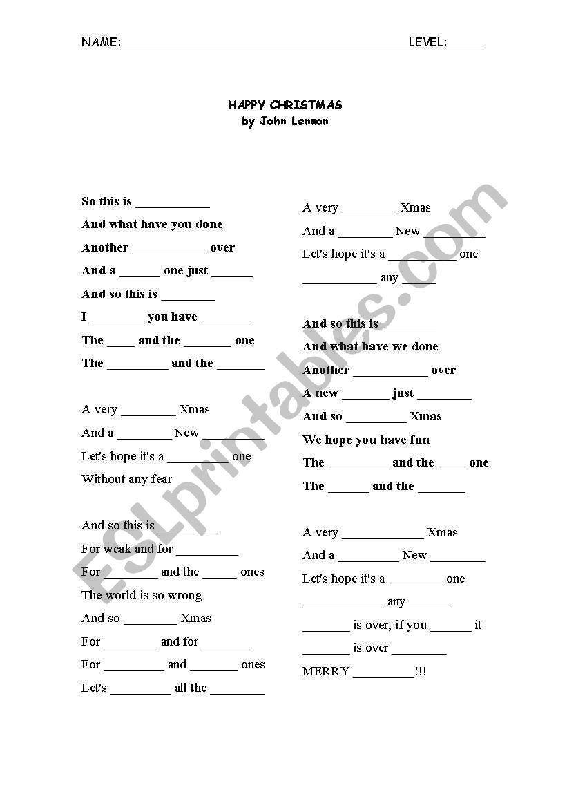 Happy Xmas_fill the gaps worksheet