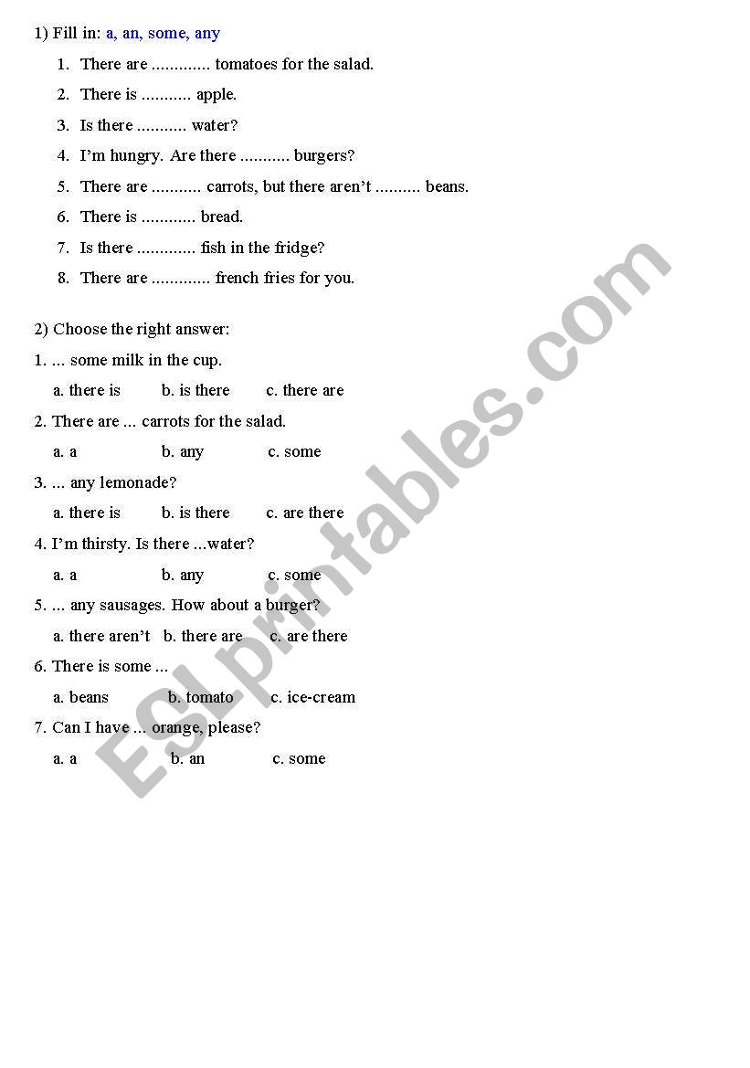 some/any/an worksheet