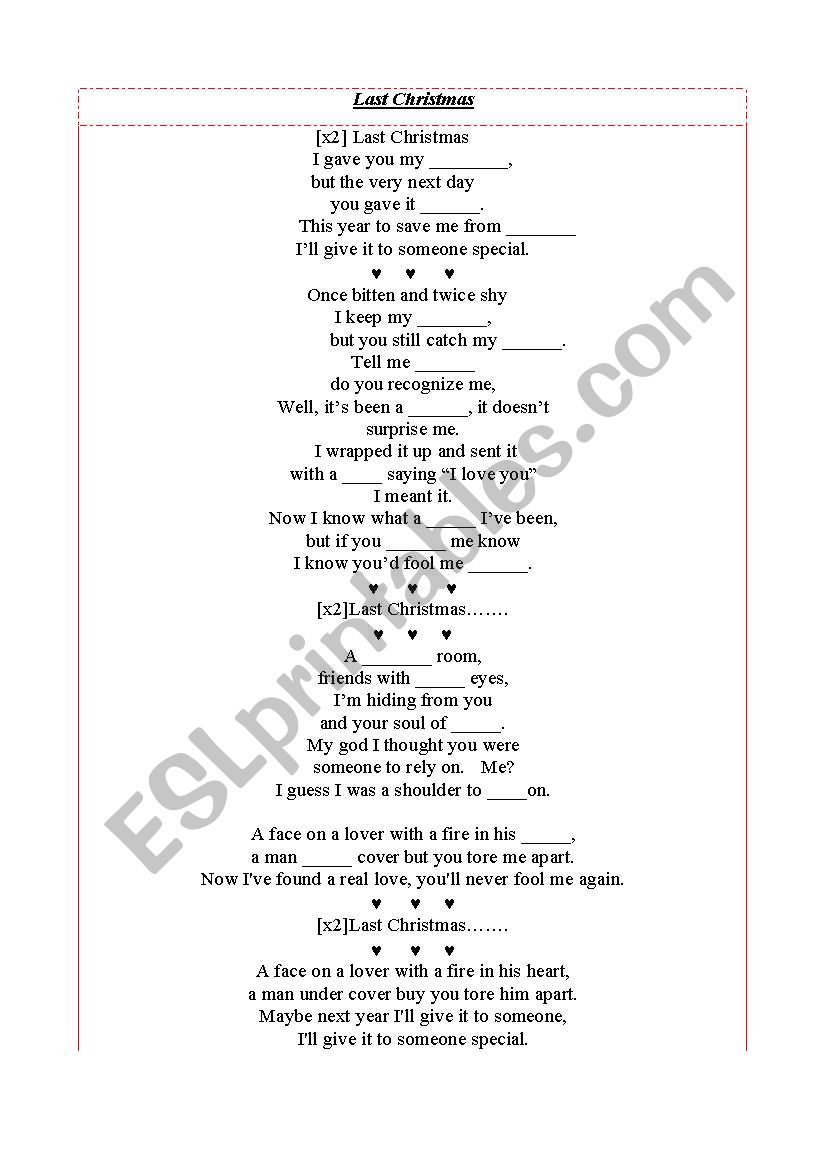 Last Christmas-Wham worksheet