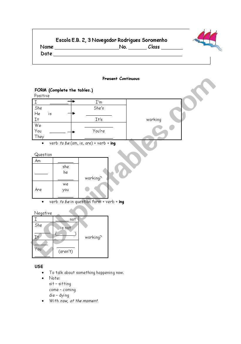 Present Continuous  worksheet