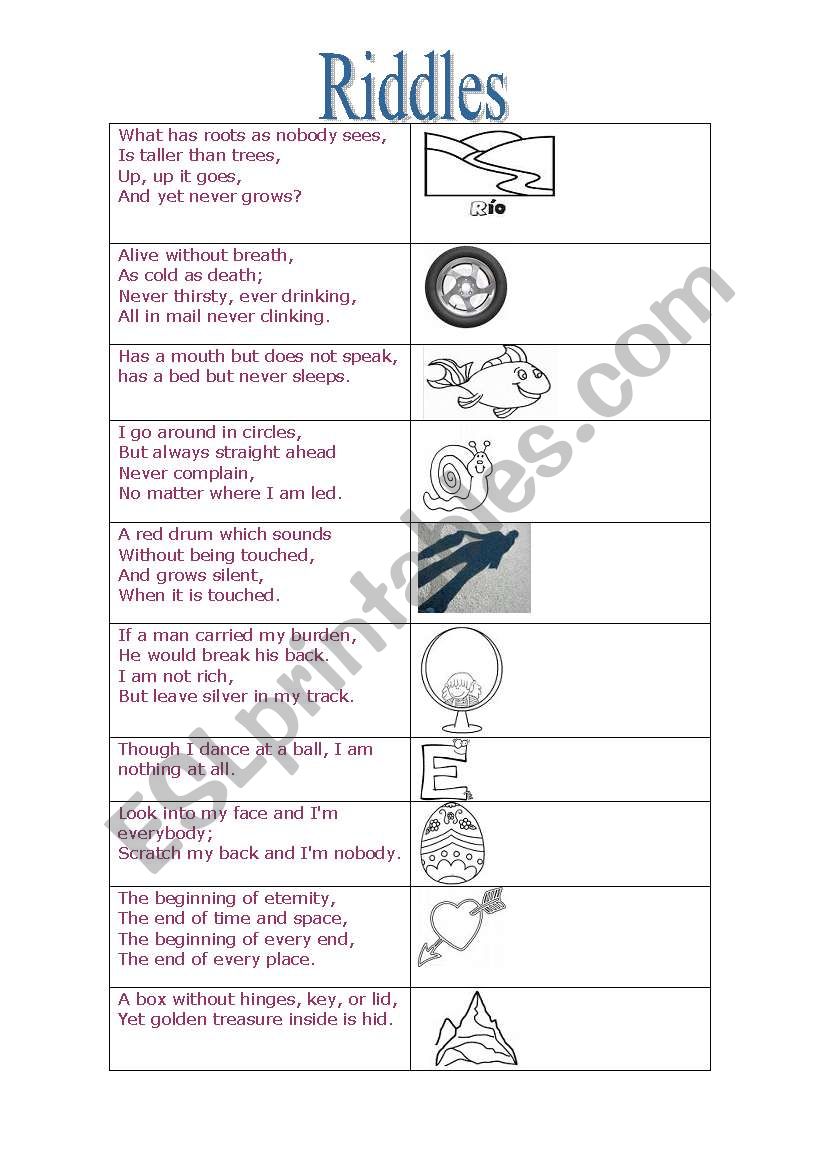 Riddles worksheet