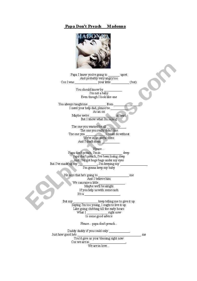 Madonna - Papa dont preach worksheet