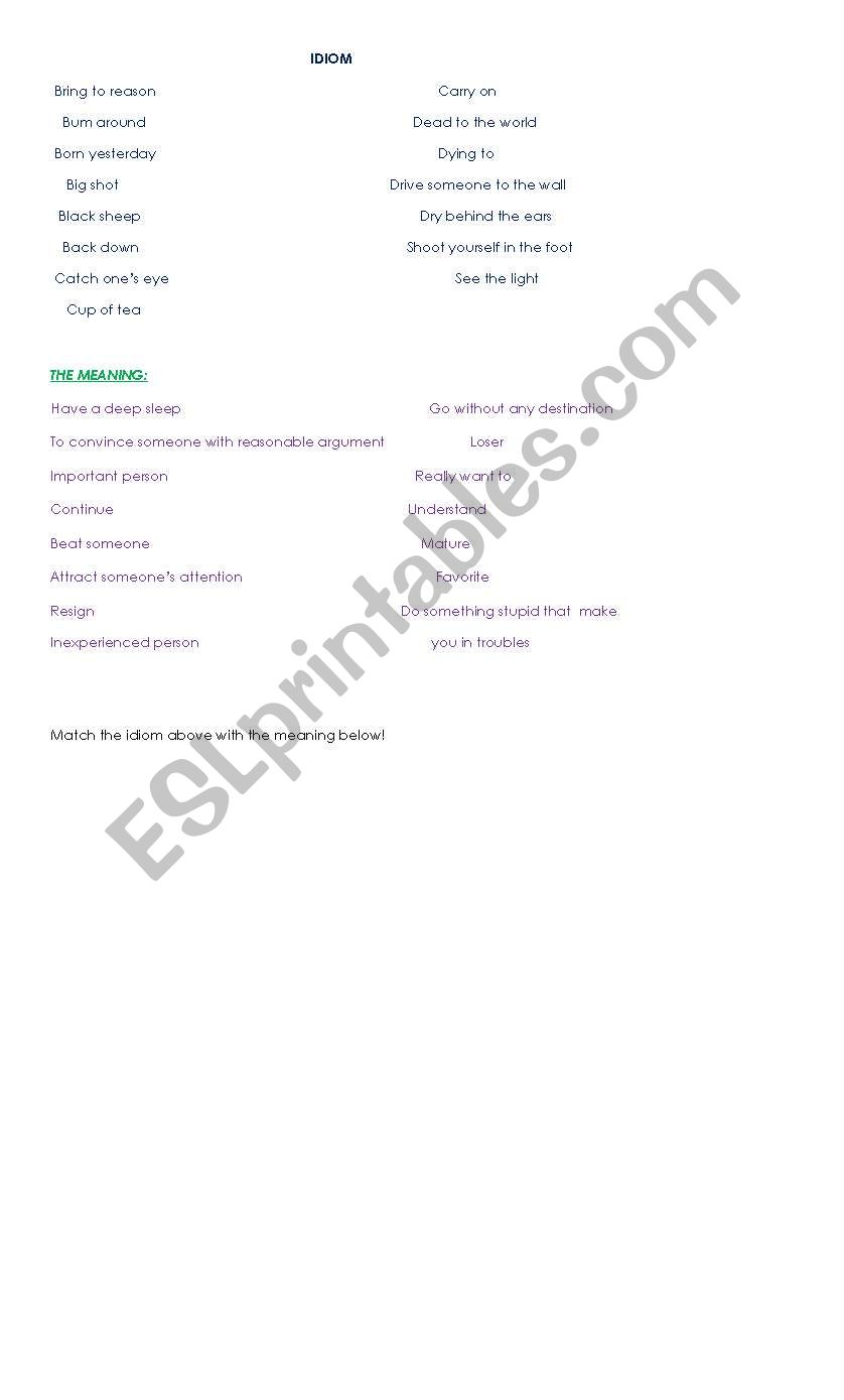 IDIOM worksheet