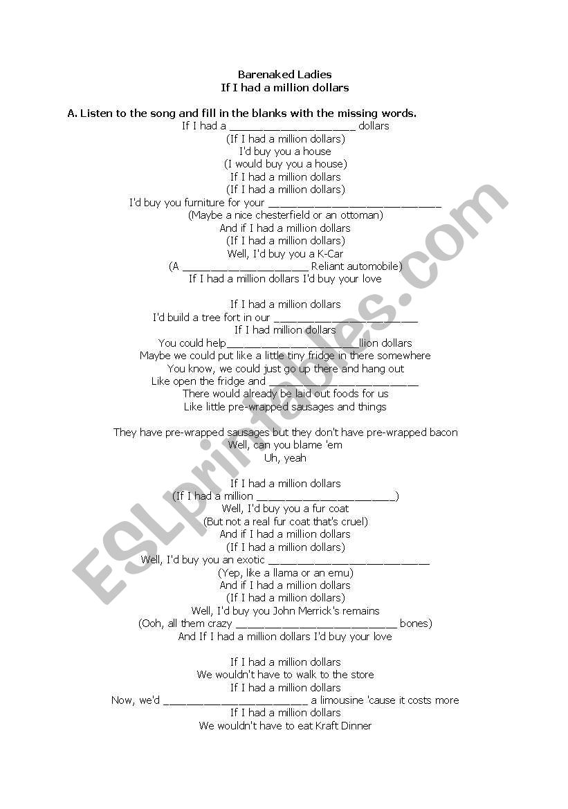 barenaked ladies song worksheet