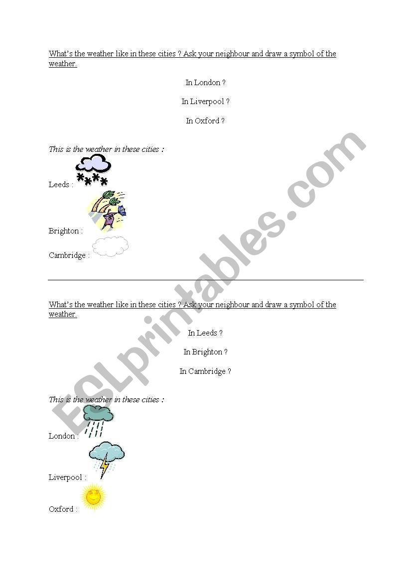 the weather - pairwork worksheet