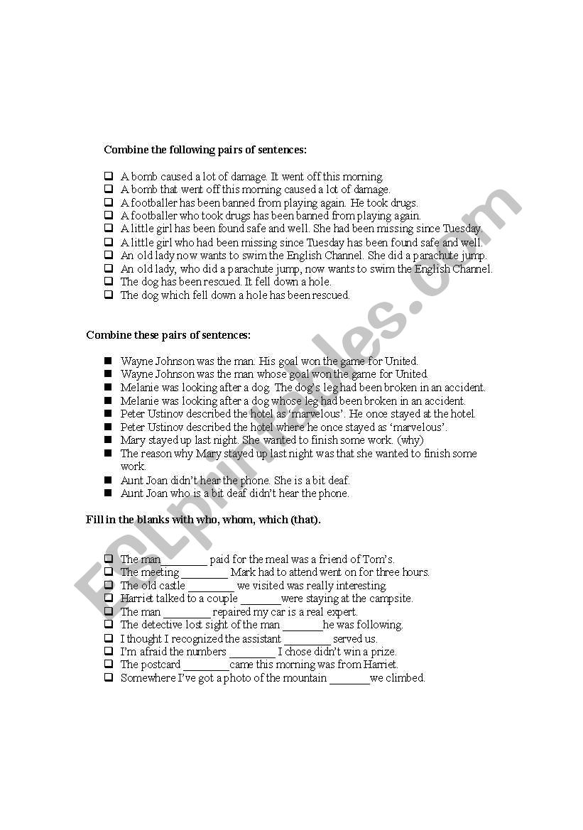 Relative Clause worksheet