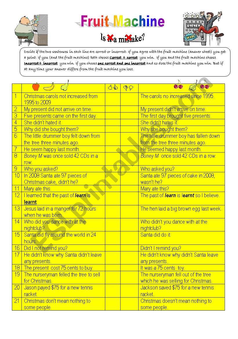 Fruit Machine- error correction for elementary to upper intermediate