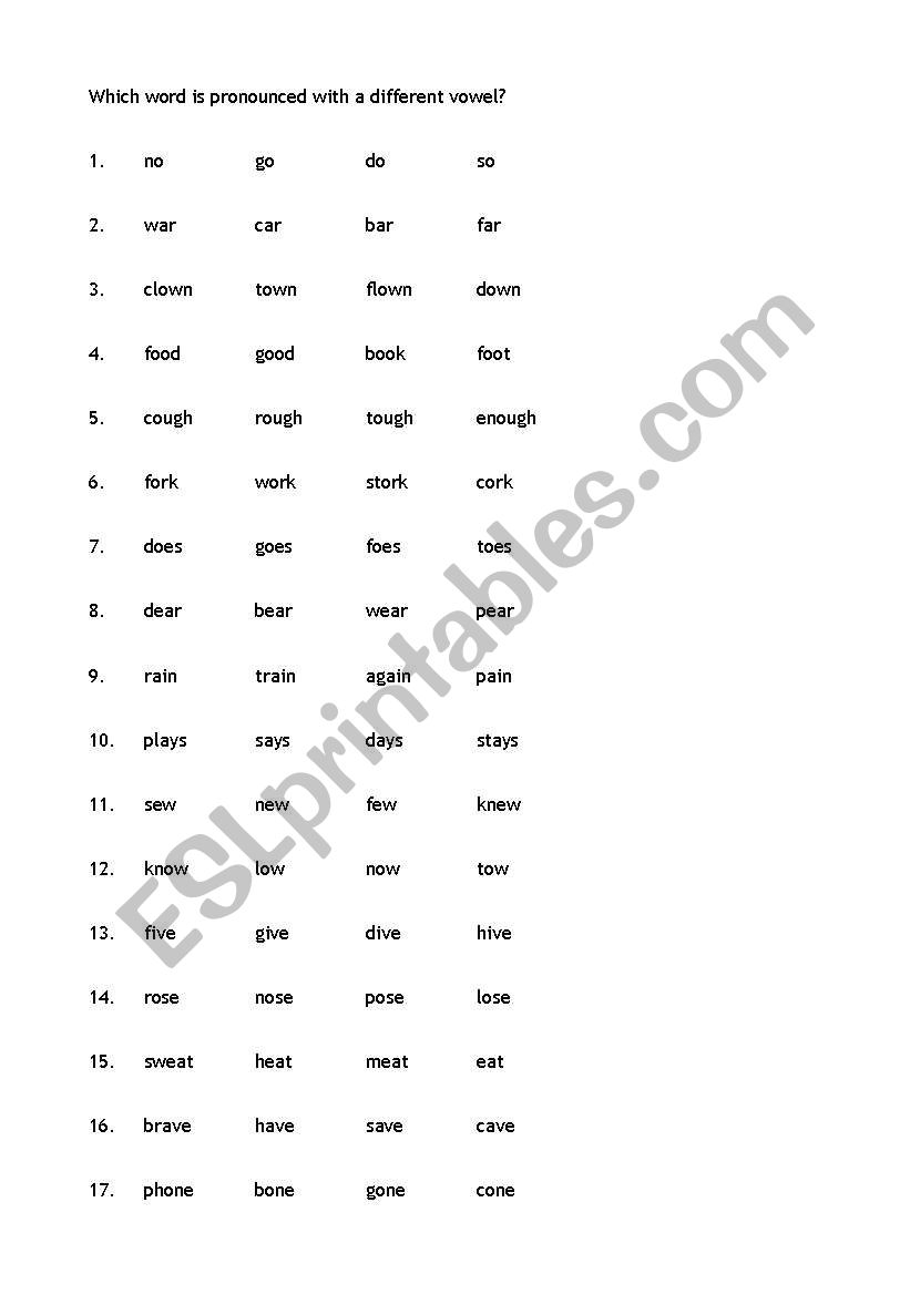 Which word is pronounced with a different vowel