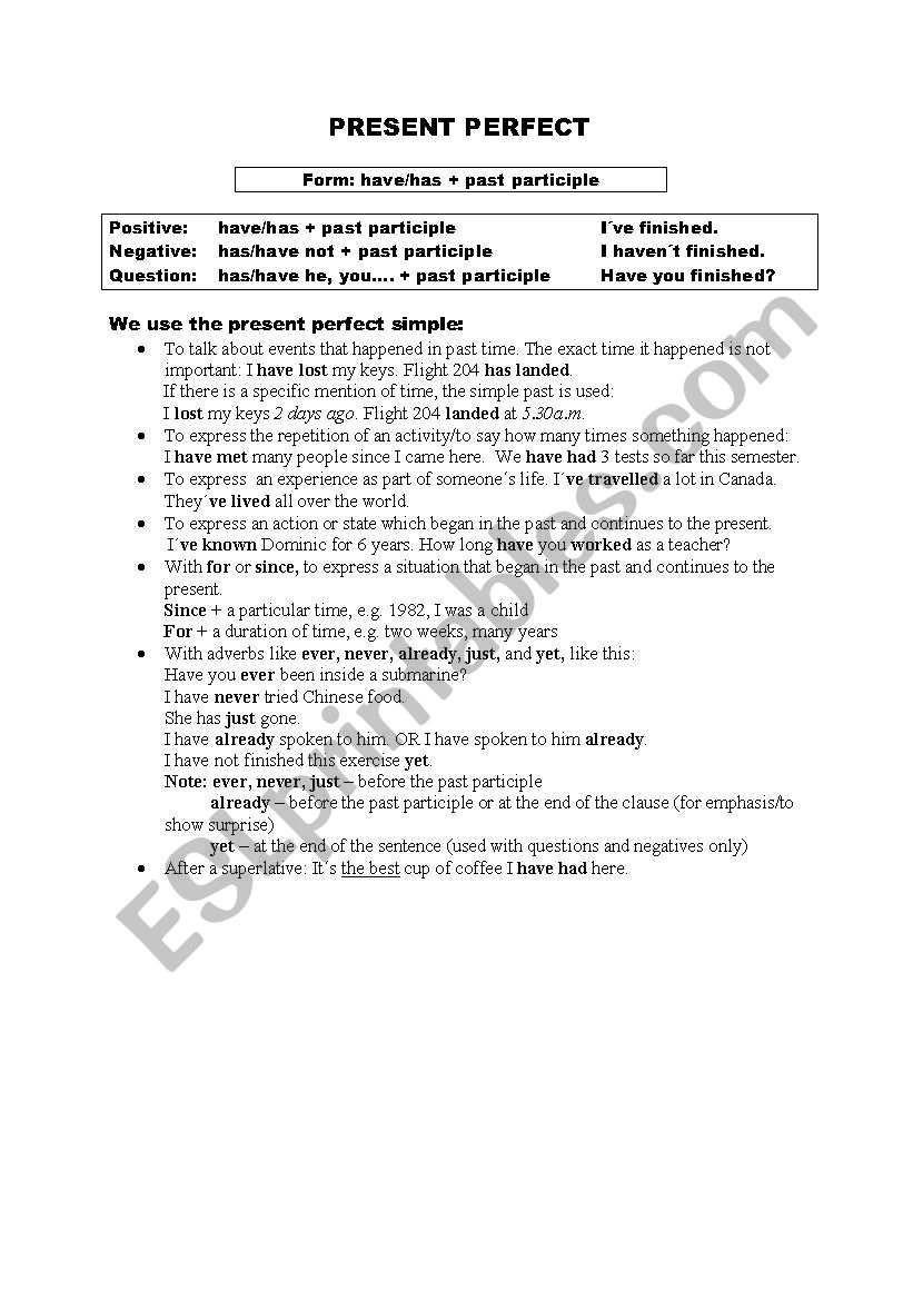 Present Perfect Simple worksheet