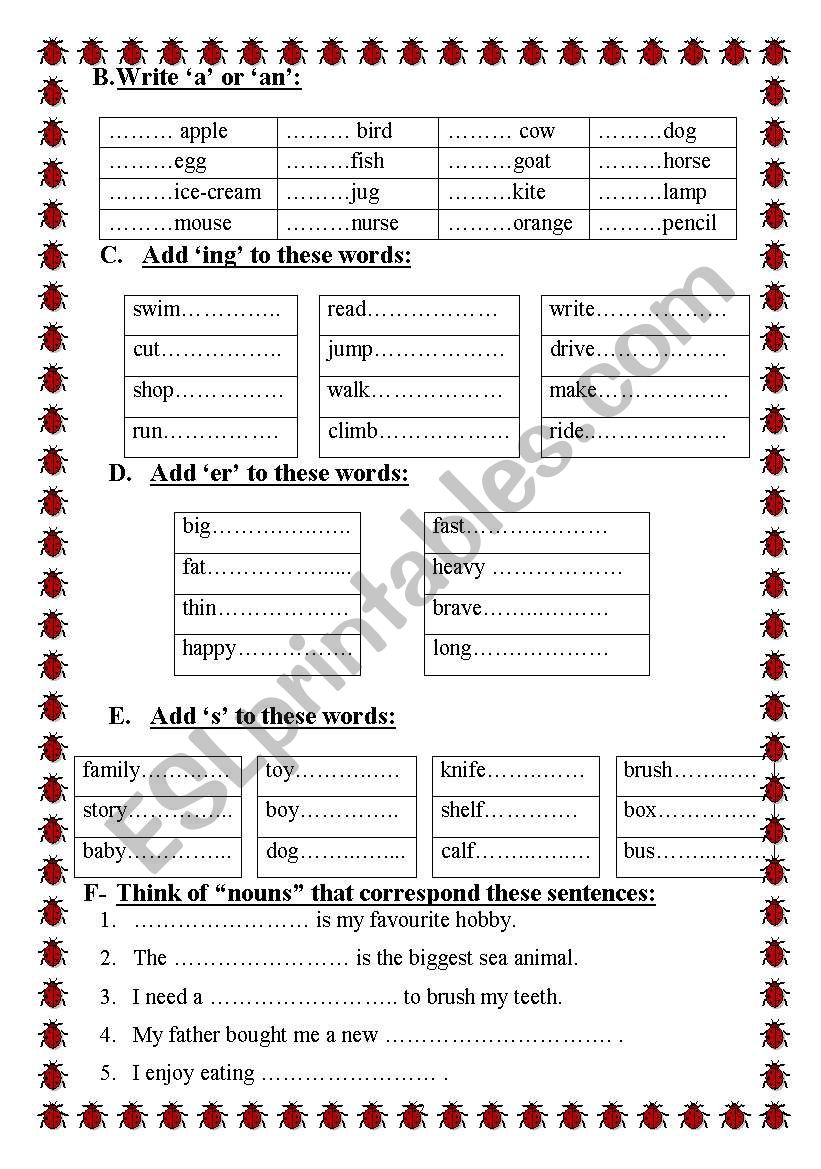 parts of speech worksheet