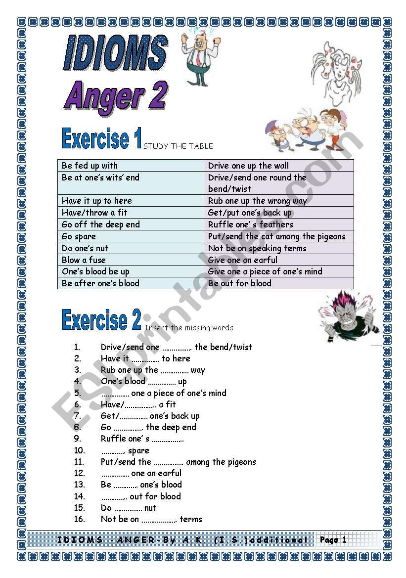 IDIOMS -ANGER- 5 pages with a key