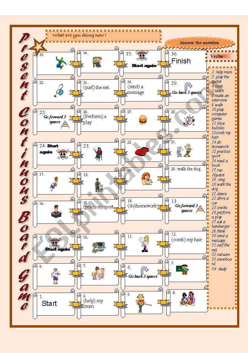 Present Continuous Board Game worksheet